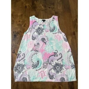 EUC Womens Talbots sleeveless tank top patterned linen cotton size M